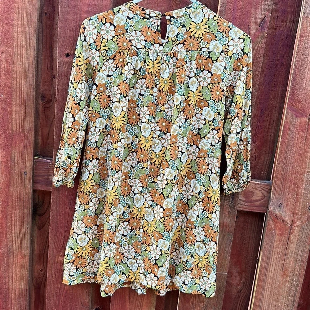ZARA Girls Retro 70s Floral Print Pleated Shift Dress — Size 10